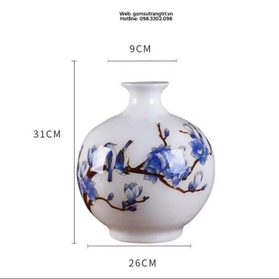 BÌNH HÚT TÀI LỘC CHIM HOA MEN CHÀM